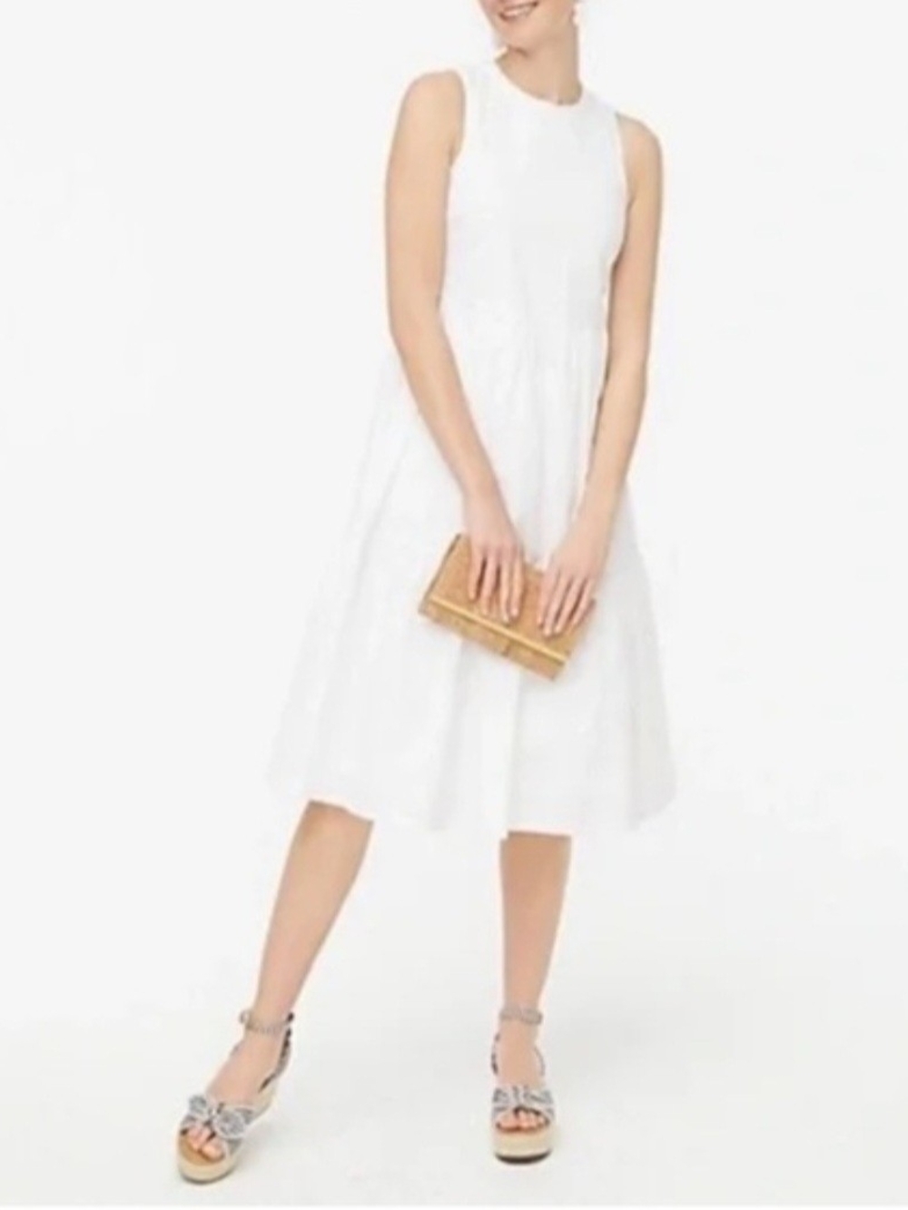 J.Crew White Sleeveless Tiered Ruffle-Neck Midi Dress - Size 2 (NWOT)